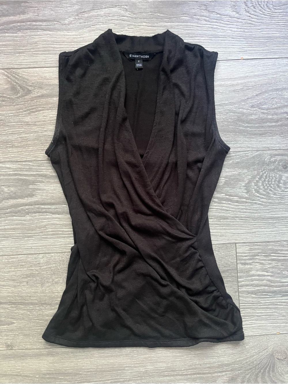41 Hawthorn Black Surplice Sleeveless Ruched Knit Top Size S Career Work Casual